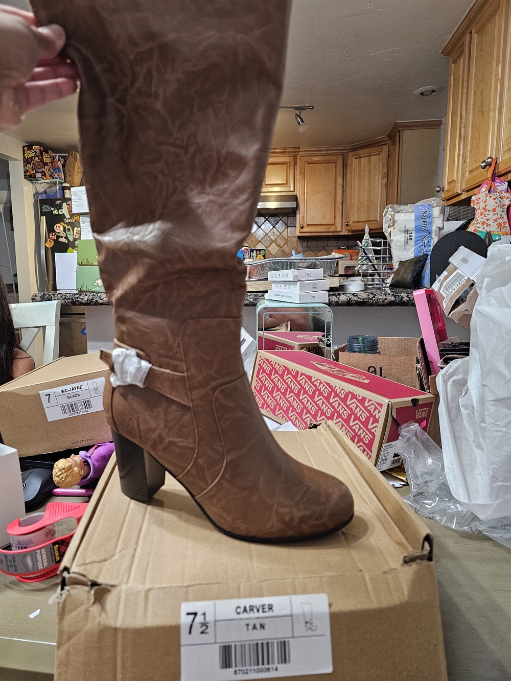 Journee Collection Tan Mid-Calf Heeled Boots with Strap Detail